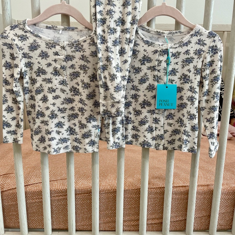 Posh Peanut Blue and Cream Floral Three Piece Set